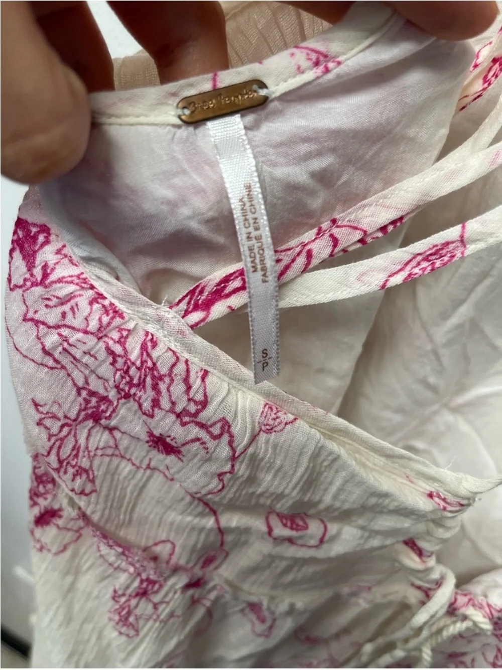 Free People white/pink floral tiered raw hem boho maxi dress Backless Size Small